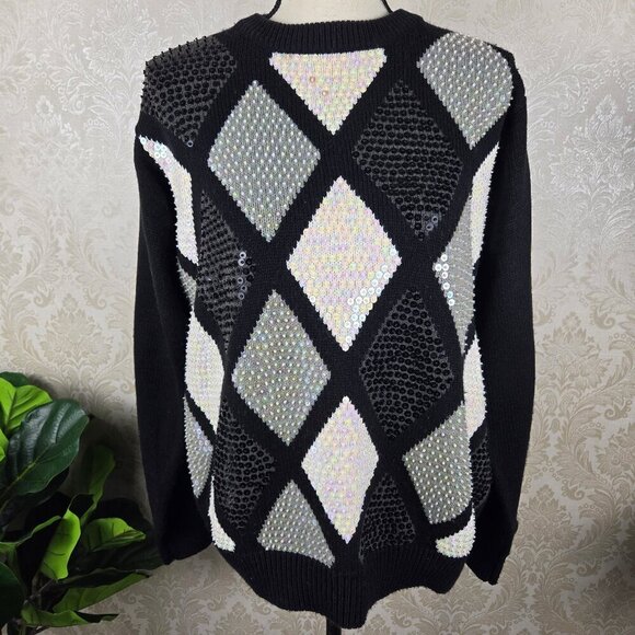 Alfred Dunner Petite Size Med Argyle Front Pullover Sweater Sequin Embellishment - Picture 1 of 11